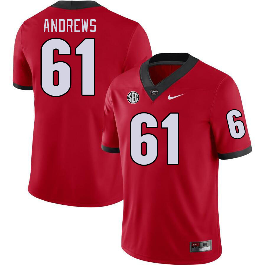 #61 David Andrews Georgia Bulldogs Jerseys Football Stitched-Retro Red